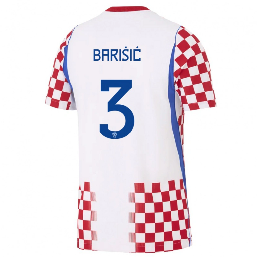 Danxen Hombre Camiseta Croacia Borna Barisic #3 Blanco Rojo Azul 1ª Equipación 26-28 La Camisa