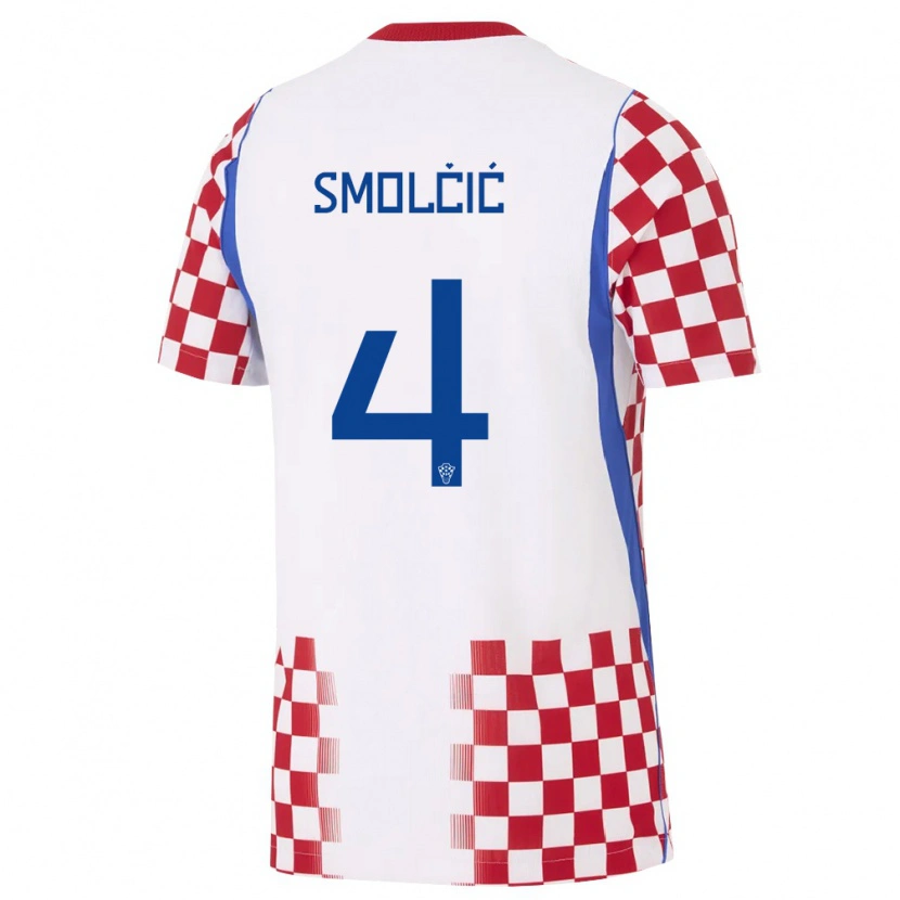 Danxen Hombre Camiseta Croacia Ivan Smolcic #4 Blanco Rojo Azul 1ª Equipación 26-28 La Camisa