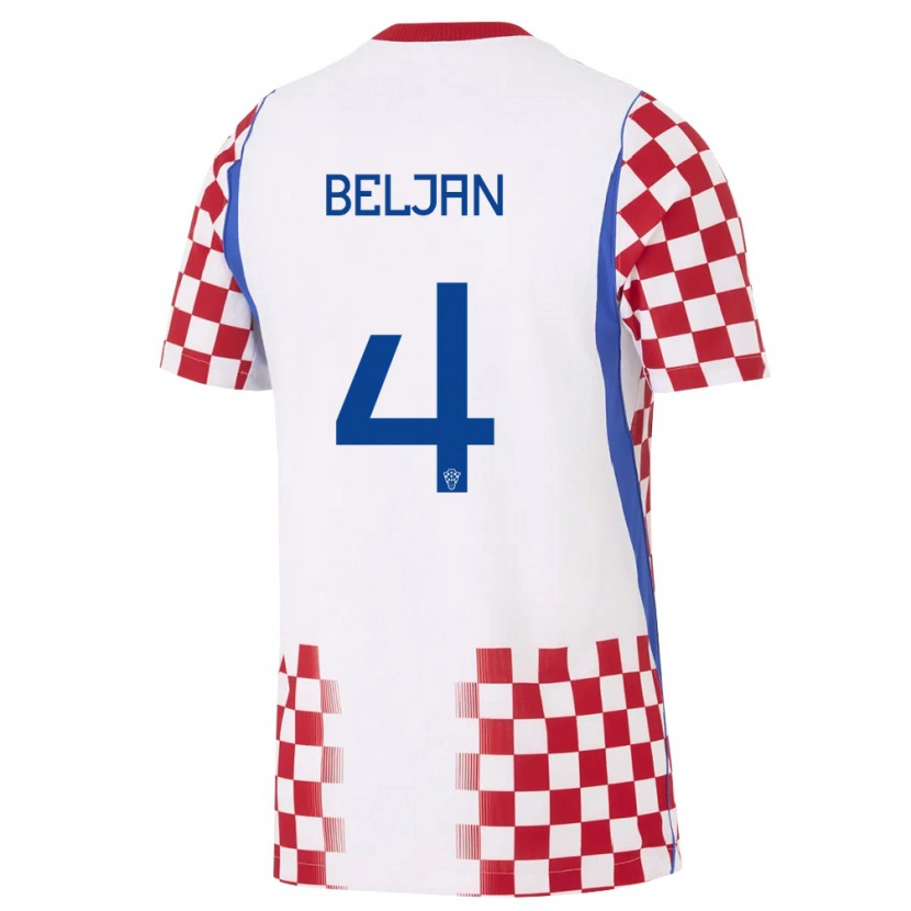 Danxen Hombre Camiseta Croacia Ante Beljan #4 Blanco Rojo Azul 1ª Equipación 26-28 La Camisa