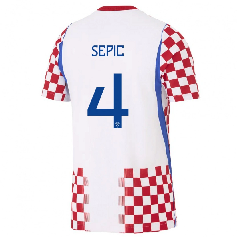 Danxen Hombre Camiseta Croacia Niko Sepic #4 Blanco Rojo Azul 1ª Equipación 26-28 La Camisa