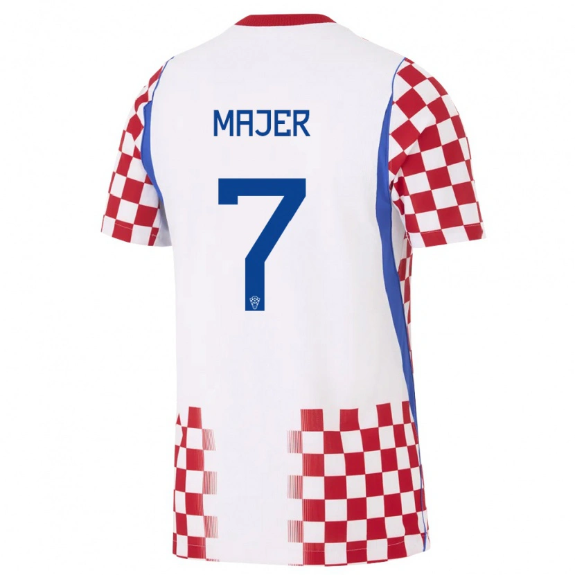 Danxen Hombre Camiseta Croacia Lovro Majer #7 Blanco Rojo Azul 1ª Equipación 26-28 La Camisa