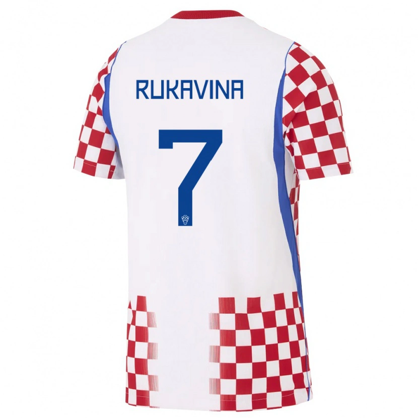 Danxen Hombre Camiseta Croacia Gabriel Rukavina #7 Blanco Rojo Azul 1ª Equipación 26-28 La Camisa