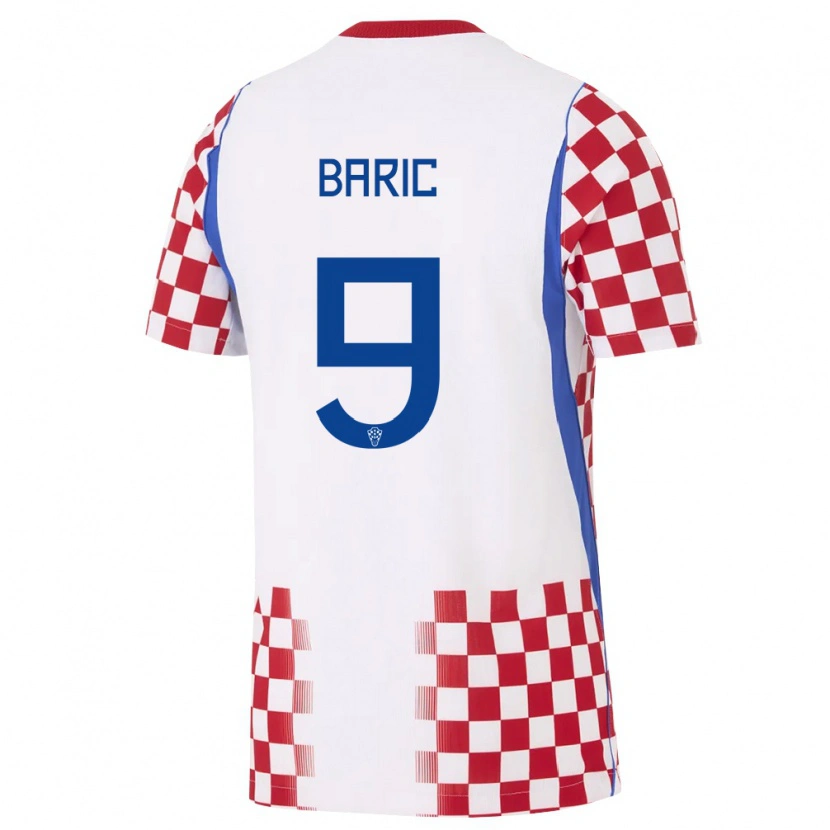 Danxen Hombre Camiseta Croacia Ivan Baric #9 Blanco Rojo Azul 1ª Equipación 26-28 La Camisa