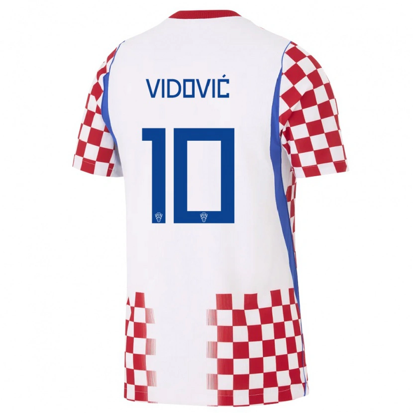 Danxen Hombre Camiseta Croacia Gabriel Vidovic #10 Blanco Rojo Azul 1ª Equipación 26-28 La Camisa