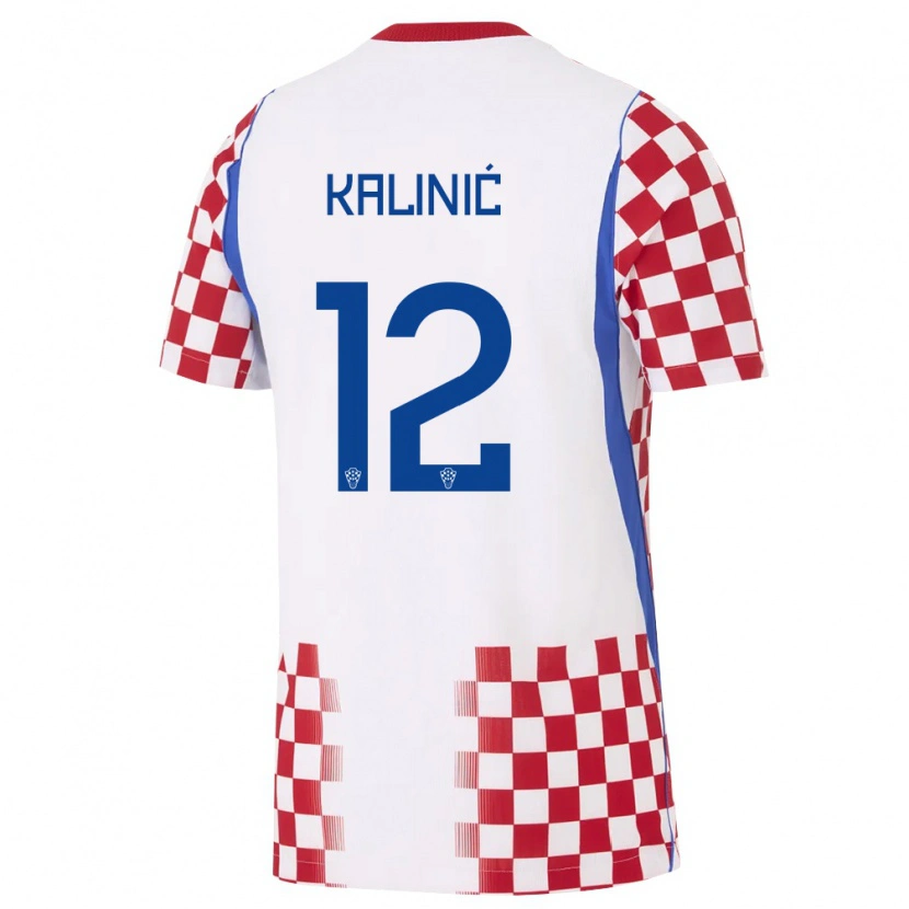 Danxen Hombre Camiseta Croacia Lovre Kalinic #12 Blanco Rojo Azul 1ª Equipación 26-28 La Camisa