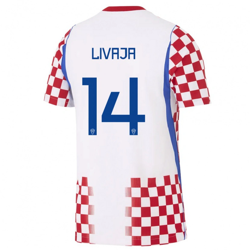 Danxen Hombre Camiseta Croacia Marko Livaja #14 Blanco Rojo Azul 1ª Equipación 26-28 La Camisa