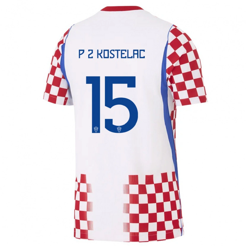 Danxen Hombre Camiseta Croacia Petar Zvonimir Kostelac #15 Blanco Rojo Azul 1ª Equipación 26-28 La Camisa