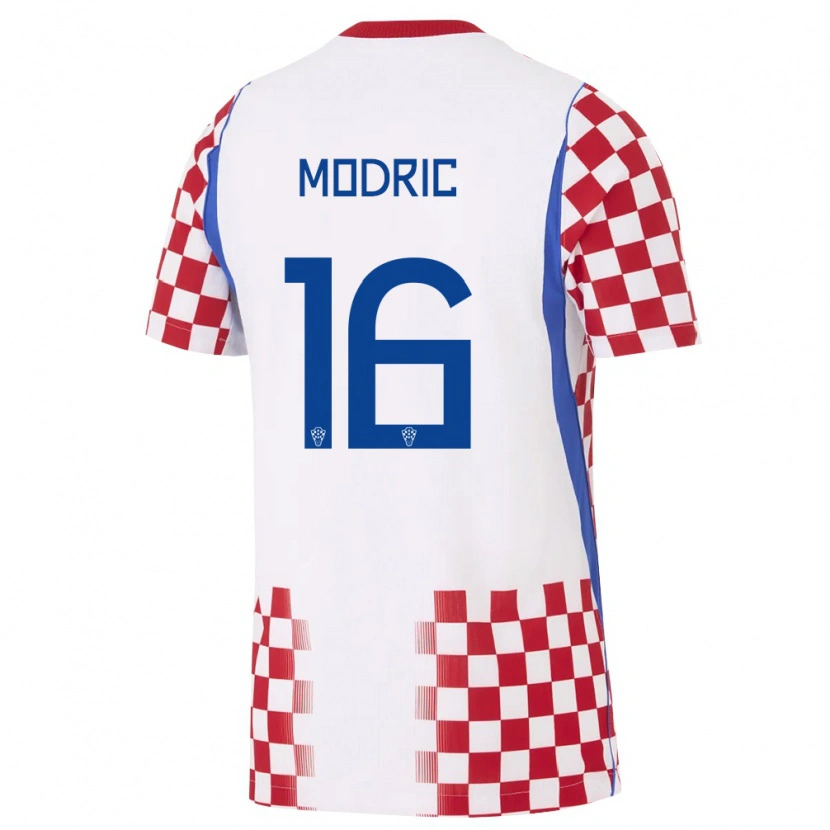 Danxen Hombre Camiseta Croacia Marin Modric #16 Blanco Rojo Azul 1ª Equipación 26-28 La Camisa