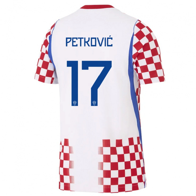 Danxen Hombre Camiseta Croacia Bruno Petkovic #17 Blanco Rojo Azul 1ª Equipación 26-28 La Camisa