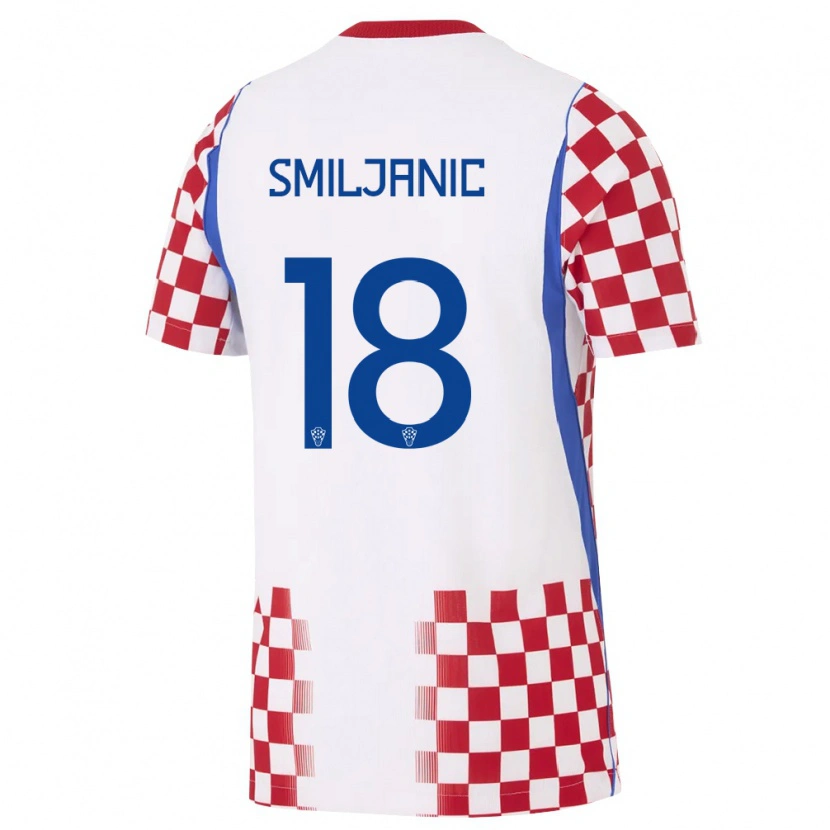 Danxen Hombre Camiseta Croacia Pavle Smiljanic #18 Blanco Rojo Azul 1ª Equipación 26-28 La Camisa