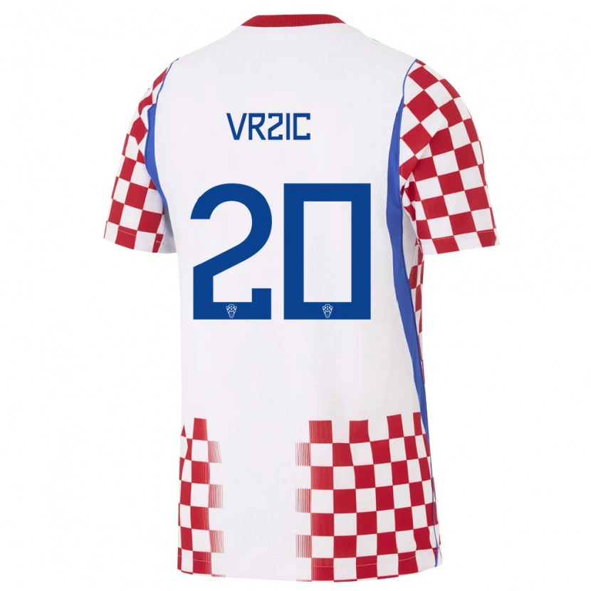 Danxen Hombre Camiseta Croacia Luka Vrzic #20 Blanco Rojo Azul 1ª Equipación 26-28 La Camisa