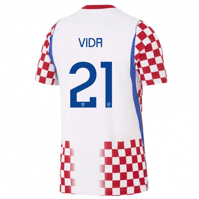Danxen Hombre Camiseta Croacia Domagoj Vida #21 Blanco Rojo Azul 1ª Equipación 26-28 La Camisa