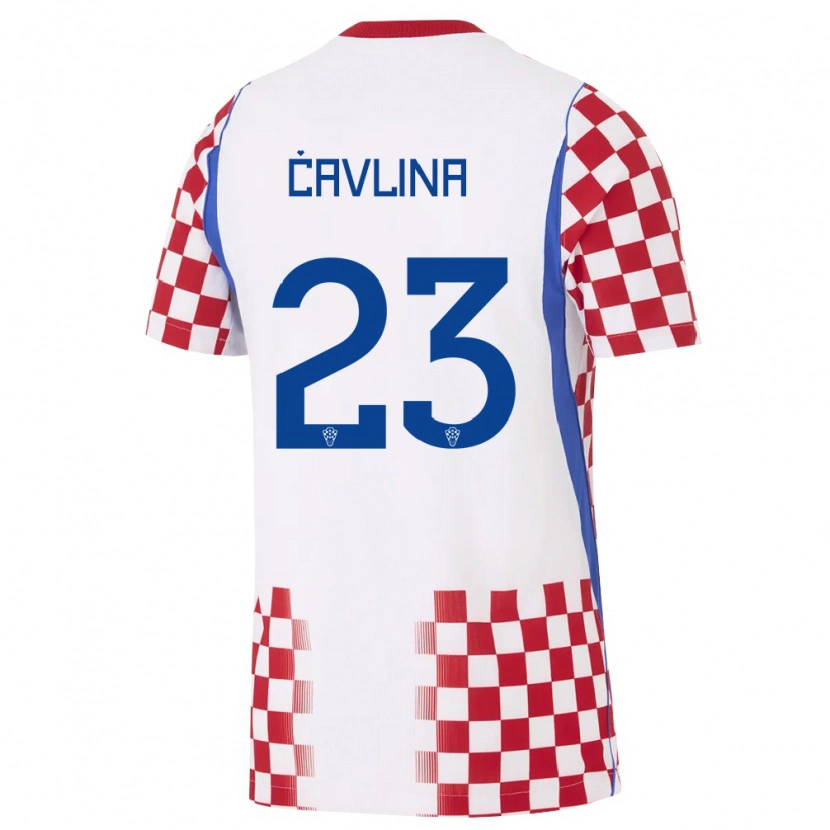 Danxen Hombre Camiseta Croacia Nikola Cavlina #23 Blanco Rojo Azul 1ª Equipación 26-28 La Camisa