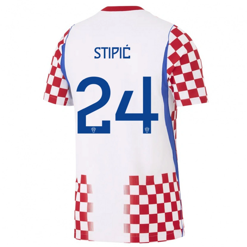 Danxen Hombre Camiseta Croacia Mihael Stipic #24 Blanco Rojo Azul 1ª Equipación 26-28 La Camisa