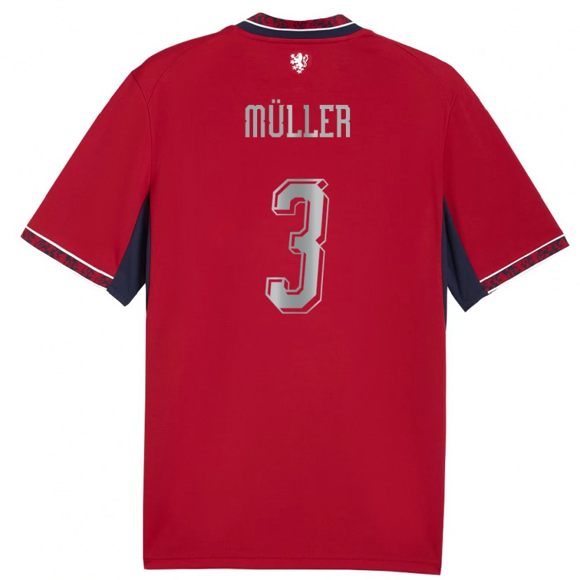 Danxen Hombre Camiseta Chequia Lukas Müller #3 Rojo Blanco Marino 1ª Equipación 26-28 La Camisa