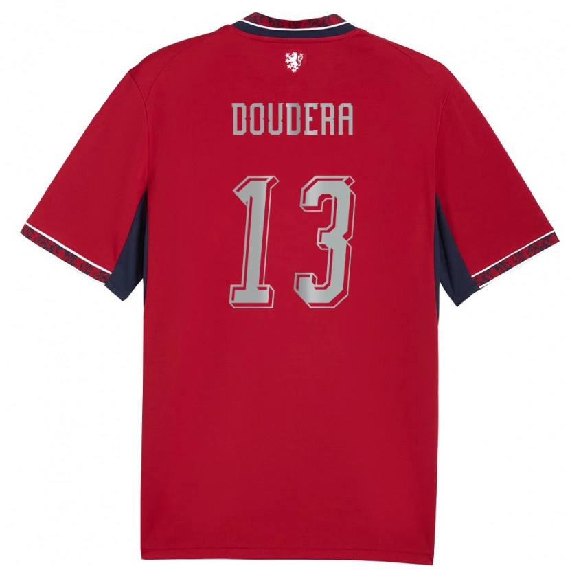 Danxen Hombre Camiseta Chequia David Doudera #13 Rojo Blanco Marino 1ª Equipación 26-28 La Camisa