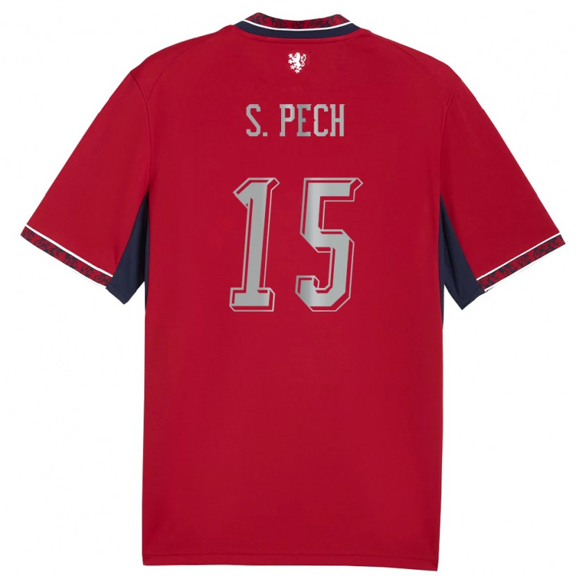 Danxen Hombre Camiseta Chequia Sebastian Pech #15 Rojo Blanco Marino 1ª Equipación 26-28 La Camisa