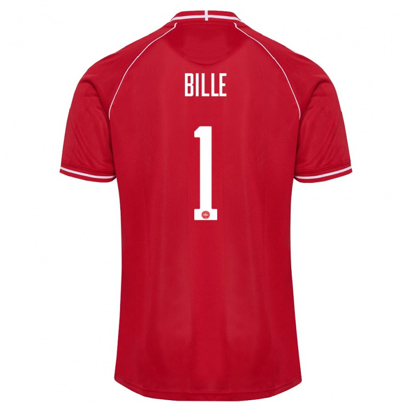 Danxen Hombre Camiseta Dinamarca Villads Bille #1 Rojo Blanco 1ª Equipación 26-28 La Camisa
