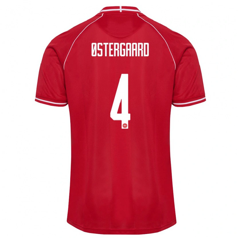 Danxen Hombre Camiseta Dinamarca Marcus Østergaard #4 Rojo Blanco 1ª Equipación 26-28 La Camisa