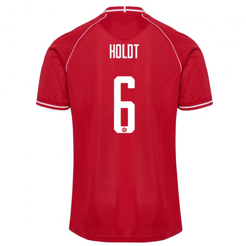 Danxen Hombre Camiseta Dinamarca Olivia Holdt #6 Rojo Blanco 1ª Equipación 26-28 La Camisa