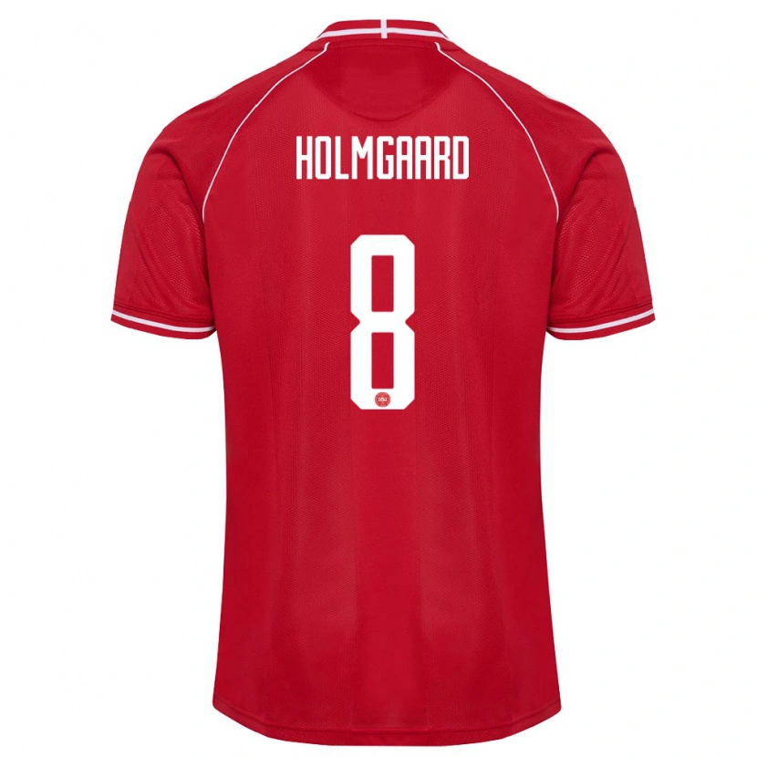 Danxen Hombre Camiseta Dinamarca Sara Holmgaard #8 Rojo Blanco 1ª Equipación 26-28 La Camisa