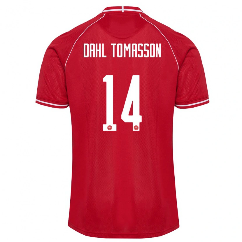 Danxen Hombre Camiseta Dinamarca Luca Dahl Tomasson #14 Rojo Blanco 1ª Equipación 26-28 La Camisa