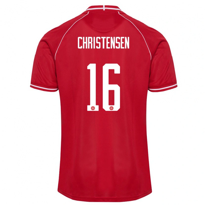 Danxen Hombre Camiseta Dinamarca Oliver Christensen #16 Rojo Blanco 1ª Equipación 26-28 La Camisa