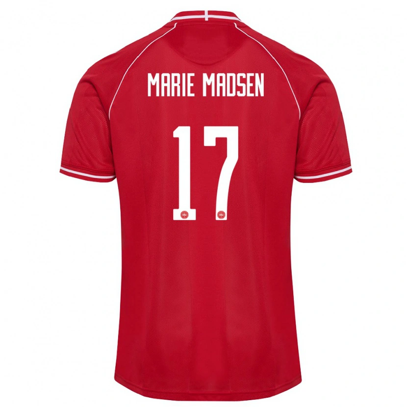 Danxen Hombre Camiseta Dinamarca Rikke Marie Madsen #17 Rojo Blanco 1ª Equipación 26-28 La Camisa