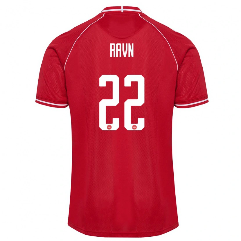 Danxen Hombre Camiseta Dinamarca Anders Ravn #22 Rojo Blanco 1ª Equipación 26-28 La Camisa