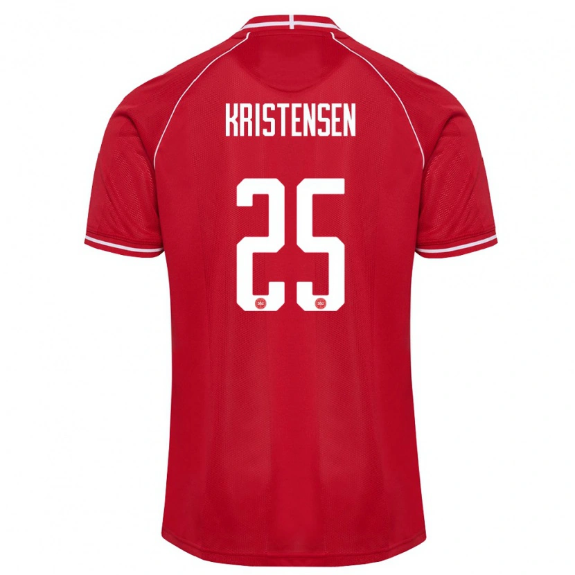 Danxen Hombre Camiseta Dinamarca Rasmus Kristensen #25 Rojo Blanco 1ª Equipación 26-28 La Camisa