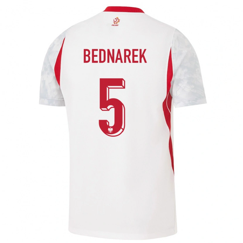 Danxen Hombre Camiseta Polonia Jan Bednarek #5 Blanco Rojo Gris 1ª Equipación 26-28 La Camisa