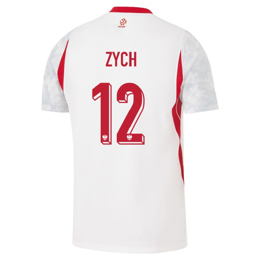 Danxen Hombre Camiseta Polonia Oliwier Zych #12 Blanco Rojo Gris 1ª Equipación 26-28 La Camisa