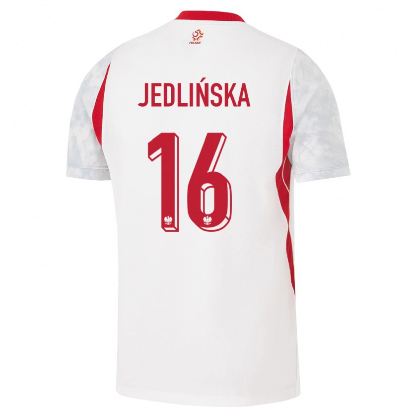 Danxen Hombre Camiseta Polonia Klaudia Jedlinska #16 Blanco Rojo Gris 1ª Equipación 26-28 La Camisa