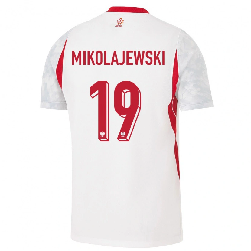 Danxen Hombre Camiseta Polonia Daniel Mikolajewski #19 Blanco Rojo Gris 1ª Equipación 26-28 La Camisa