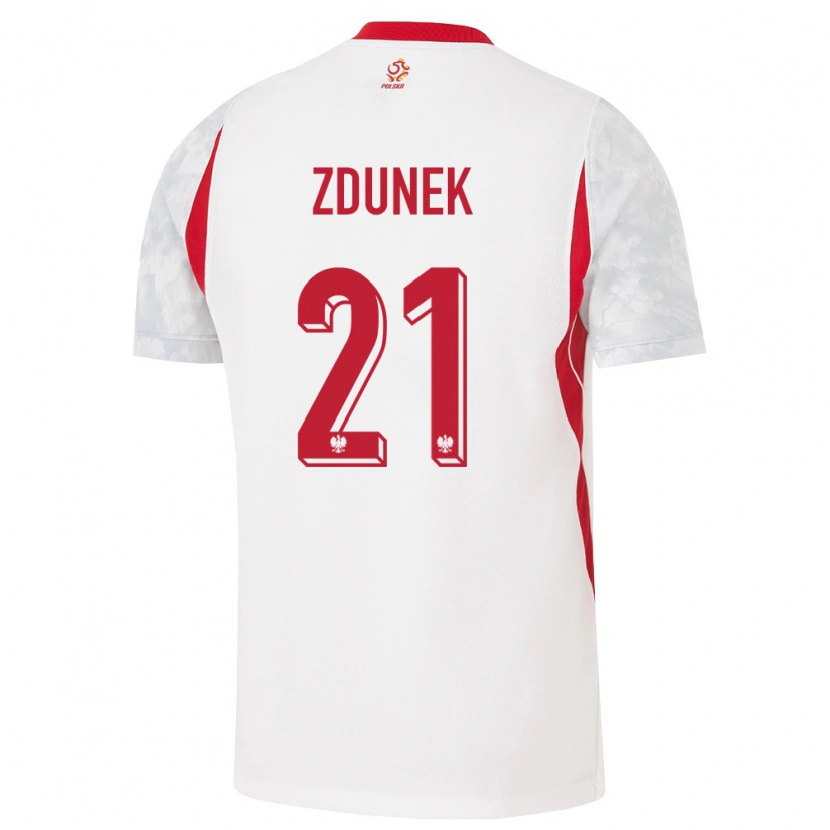 Danxen Hombre Camiseta Polonia Emilia Zdunek #21 Blanco Rojo Gris 1ª Equipación 26-28 La Camisa