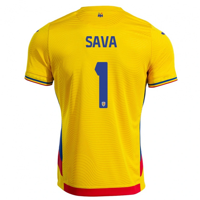 Danxen Hombre Camiseta Rumania Răzvan Sava #1 Amarillo Rojo 1ª Equipación 26-28 La Camisa