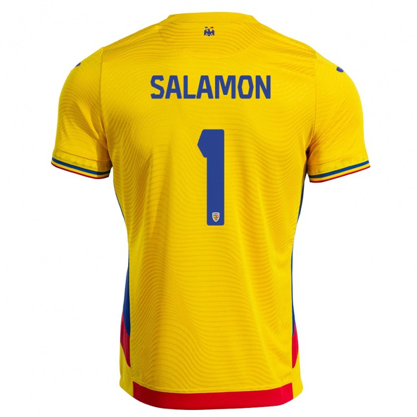 Danxen Hombre Camiseta Rumania Szidonia Salamon #1 Amarillo Rojo 1ª Equipación 26-28 La Camisa