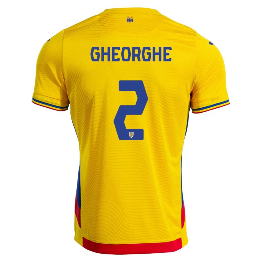 Danxen Hombre Camiseta Rumania Costyn Gheorghe #2 Amarillo Rojo 1ª Equipación 26-28 La Camisa