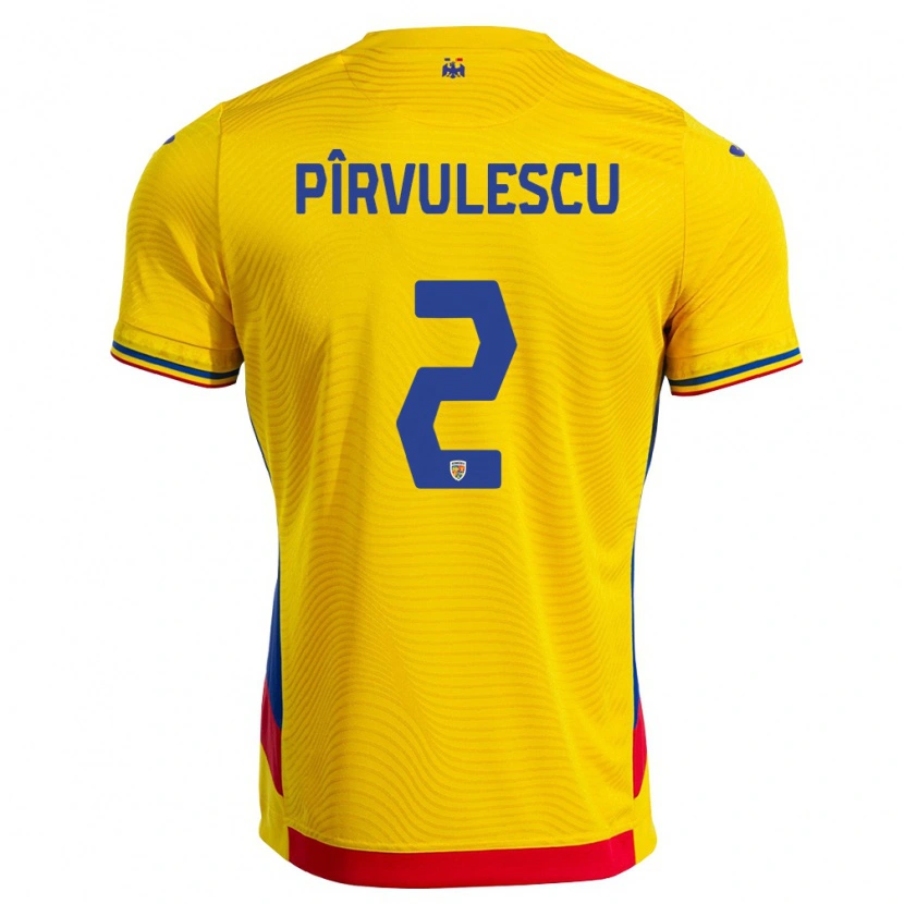 Danxen Hombre Camiseta Rumania Sergiu Pîrvulescu #2 Amarillo Rojo 1ª Equipación 26-28 La Camisa