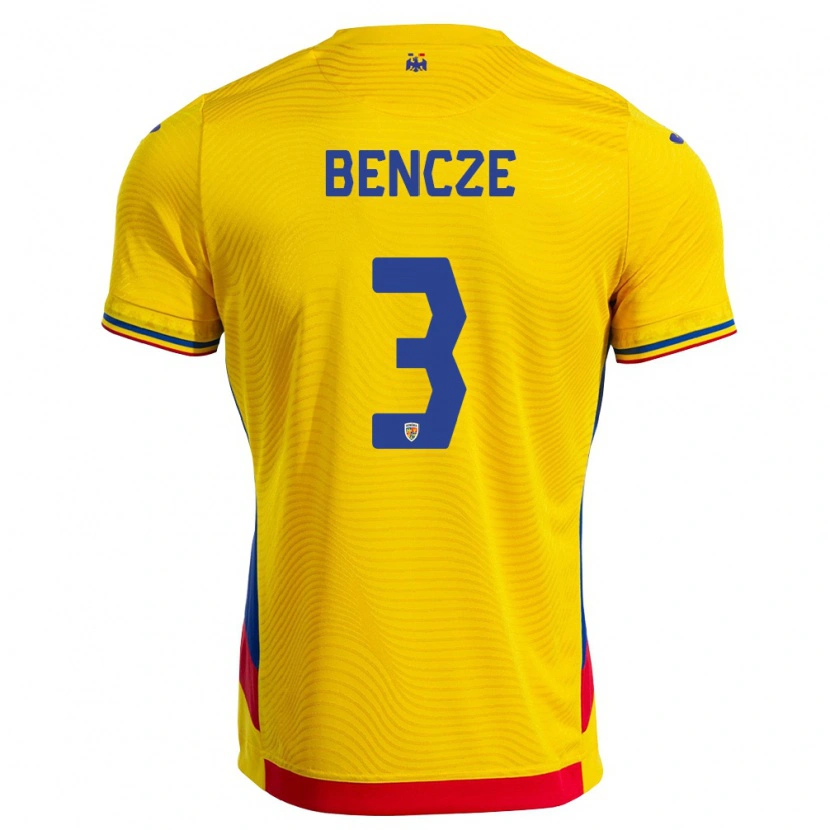 Danxen Hombre Camiseta Rumania Lóránd Bencze #3 Amarillo Rojo 1ª Equipación 26-28 La Camisa