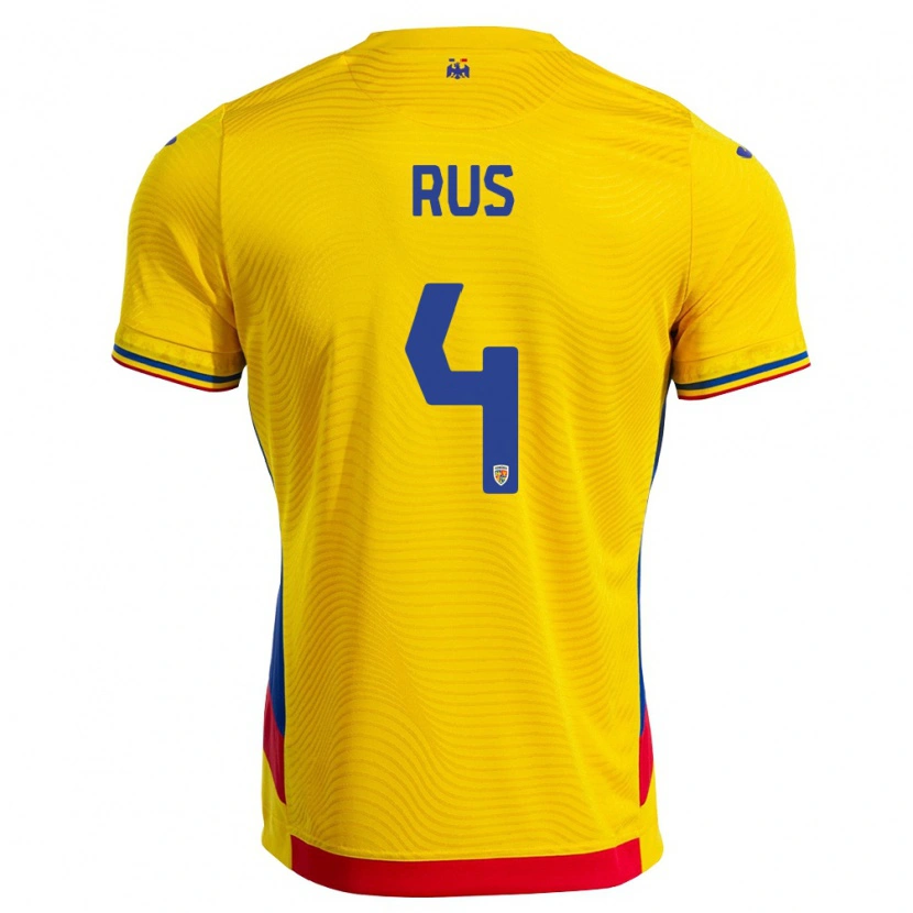 Danxen Hombre Camiseta Rumania Adrian Rus #4 Amarillo Rojo 1ª Equipación 26-28 La Camisa