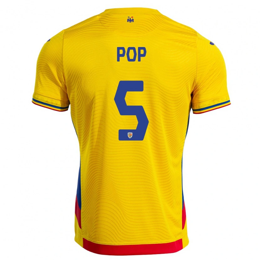 Danxen Hombre Camiseta Rumania Dorin Pop #5 Amarillo Rojo 1ª Equipación 26-28 La Camisa