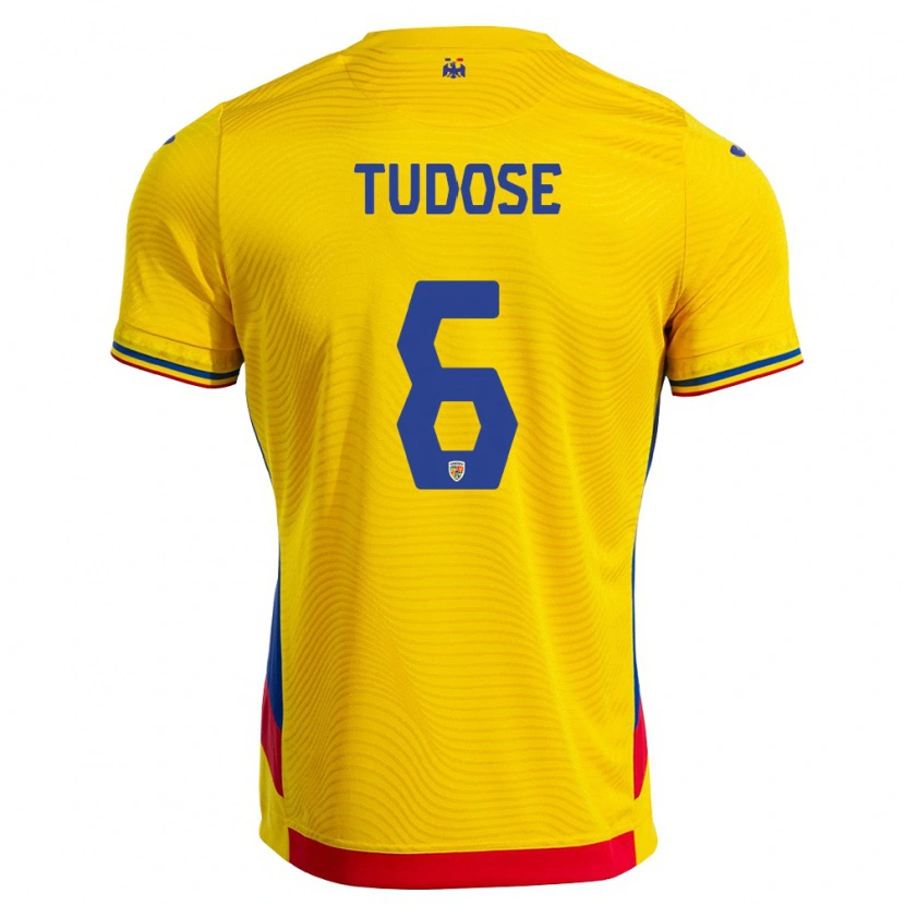 Danxen Hombre Camiseta Rumania Mario Tudose #6 Amarillo Rojo 1ª Equipación 26-28 La Camisa