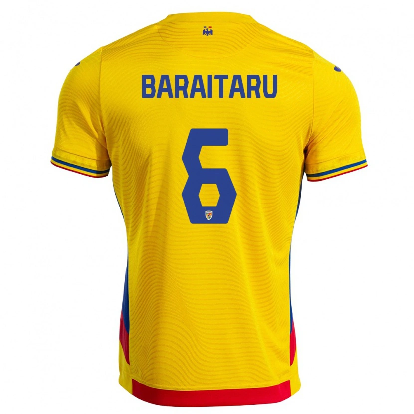 Danxen Hombre Camiseta Rumania Mario Bărăitaru #6 Amarillo Rojo 1ª Equipación 26-28 La Camisa