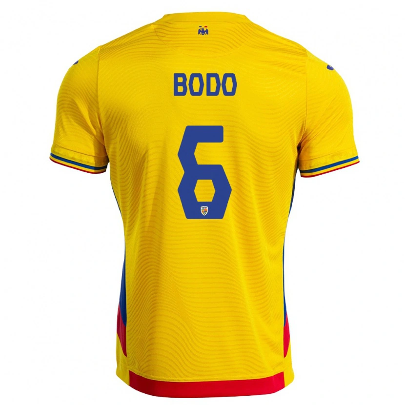 Danxen Hombre Camiseta Rumania Efraim Bödő #6 Amarillo Rojo 1ª Equipación 26-28 La Camisa