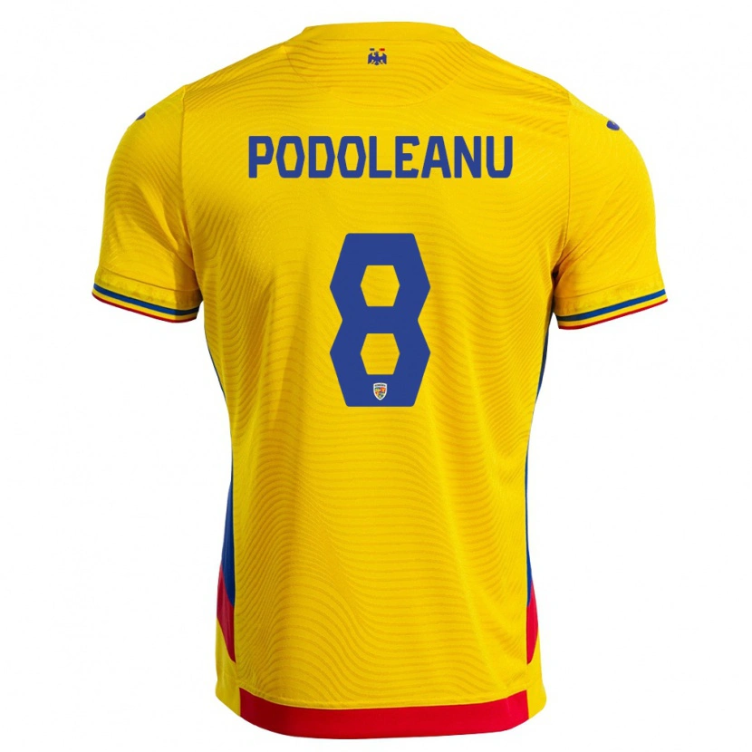 Danxen Hombre Camiseta Rumania Ianis Podoleanu #8 Amarillo Rojo 1ª Equipación 26-28 La Camisa