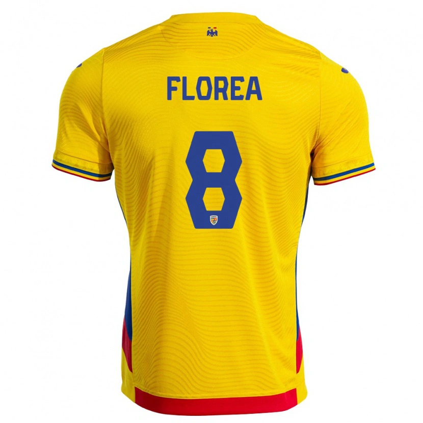 Danxen Hombre Camiseta Rumania Andrei Florea #8 Amarillo Rojo 1ª Equipación 26-28 La Camisa