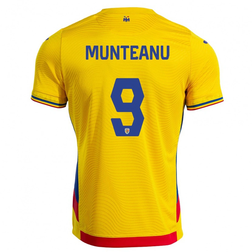 Danxen Hombre Camiseta Rumania Louis Munteanu #9 Amarillo Rojo 1ª Equipación 26-28 La Camisa