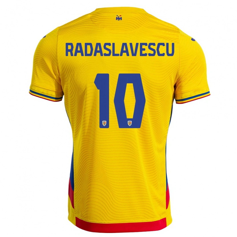 Danxen Hombre Camiseta Rumania Eduard Radaslavescu #10 Amarillo Rojo 1ª Equipación 26-28 La Camisa