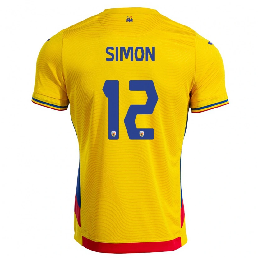Danxen Hombre Camiseta Rumania Mate Simon #12 Amarillo Rojo 1ª Equipación 26-28 La Camisa